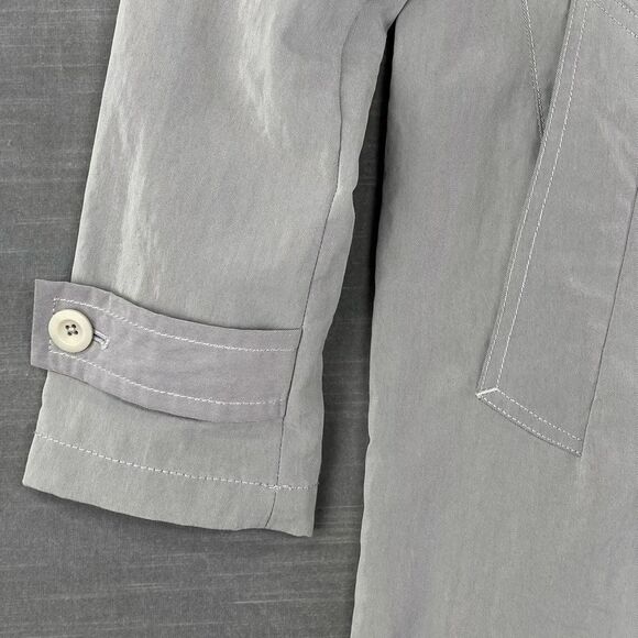 Theory Trench Coat PERKIN Mens Large Grey Long Military Style Nylon Blend Rain - Picture 3 of 15